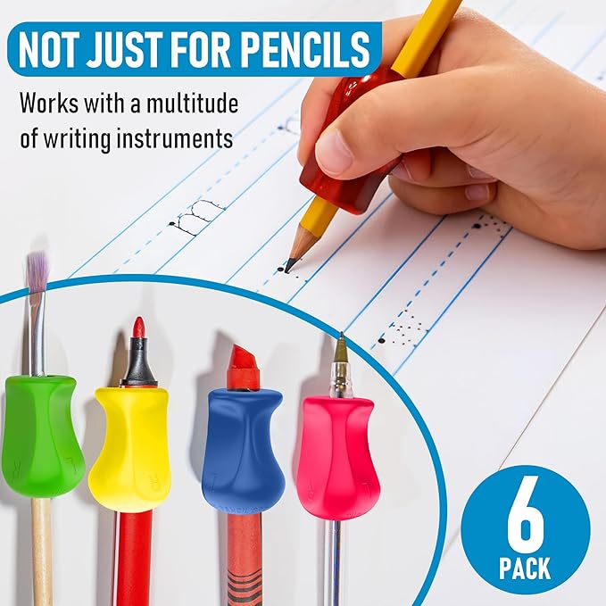 The Pencil Grip Neon Grippers 6-Pack, Pencil Grips for Kids Handwriting, Ergonomic Pen Holder for Righties & Lefties, Writing Practice for Kids, Toddlers, Adults, Writing Tool with Finger Cushion