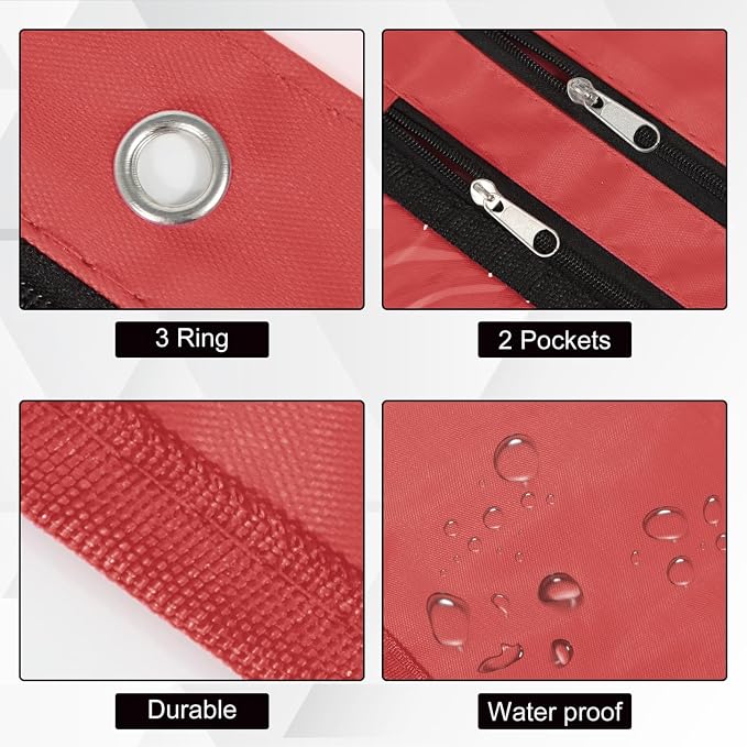 YoeeJob 2 Pack Expandable Pencil Pouches for 3 Ring Binders, Red | 1-inch expansion, 2 clear PVC pockets, 3 holes, large-capacity storage for school and office supplies.