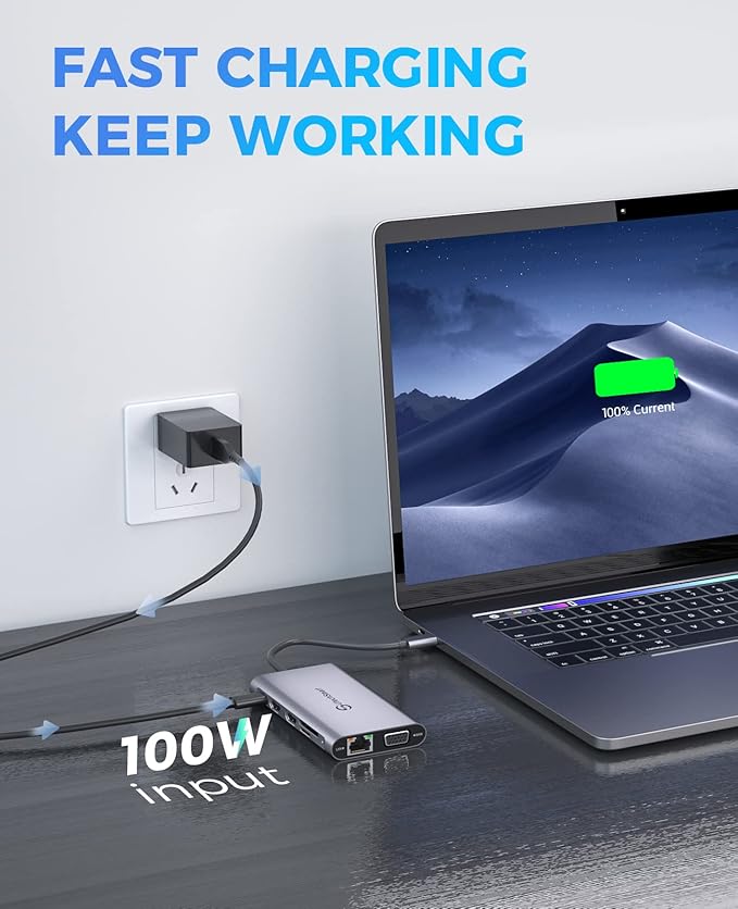 USB C Docking Station Dual Monitor, UtechSmart 11 in 1 USB C Hub Triple Display, Laptop Dock with 2 HDMI, Ethernet, VGA, 100W PD, SD/TF Card Slot, 4USB for MacBook Dell HP Surface Lenovo ASUS