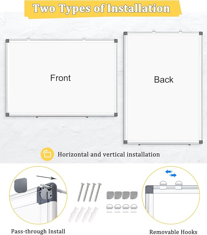 2 Pack Double-Sided Magnetic Whiteboard, 48" x 36" Dry Erase Board, Aluminum Frame White Board for Wall, Hanging Mounting White Board Dry Erase Marker Board for Office, School, Home