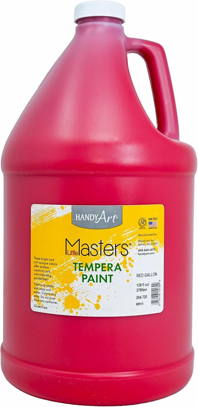 Handy Art Little Masters Tempera Paint, Red, Gallon 128 oz Bottle, Bright & Mixable, High Opacity, Washable Colors for Classroom, Students, Kids, Young Artists, Safe & Non-Toxic, Made in USA