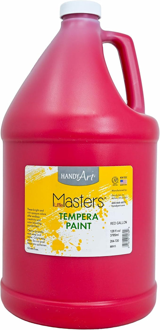 Handy Art Little Masters Tempera Paint, Red, Gallon 128 oz Bottle, Bright & Mixable, High Opacity, Washable Colors for Classroom, Students, Kids, Young Artists, Safe & Non-Toxic, Made in USA