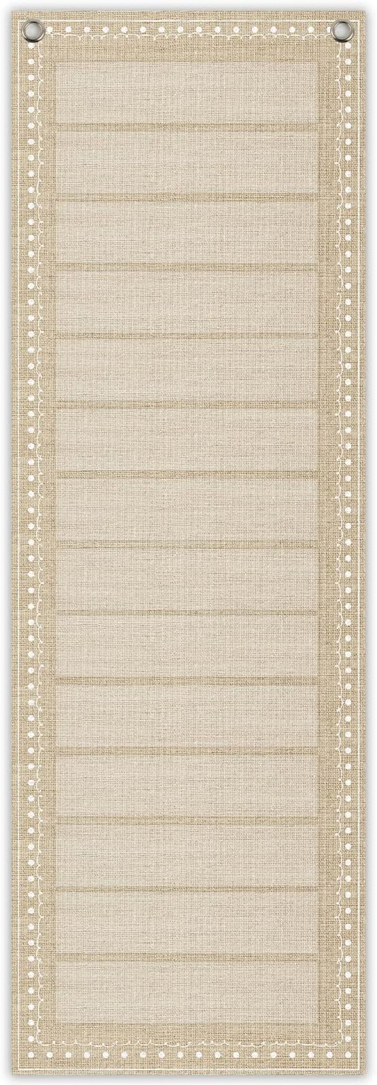 Tevxj Back to School Decoration Burlap Daily Schedule Pocket Chart for Classroom 39 * 13 Inch, Linen Teacher Hanging Pocket Chart with 14 Pockets Calendar Chart for School Learning Supplies Wall Decor