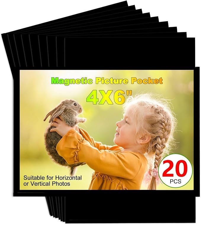 CHUNNIAO Black Magnetic Picture Frame 4X6 for Refrigerator-20 Pack,Black Photo Magnets Sleeves