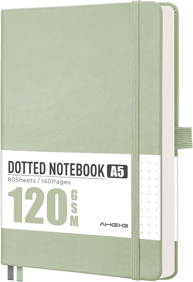 AHGXG Dotted Journal Notebook, 160 Numbered Pages, A5 Size (5.7'' x 8.3'')
