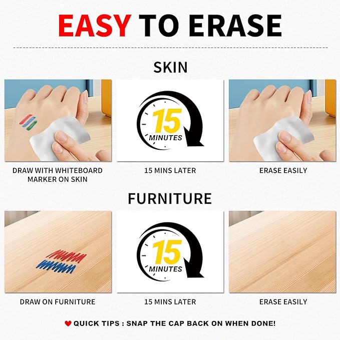 Mini Dry Erase Markers for Kids, Small 12 Colored Non-Toxic Fine Tip White board Markers, Low-Odor Whiteboard Markers Set for Classroom, Home & School Art Supplies (12 Pack)