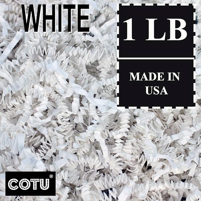 COTU 1 LB White Crinkle Shred Gift Basket Shred Crinkle Paper Filler Bedding (16 oz)