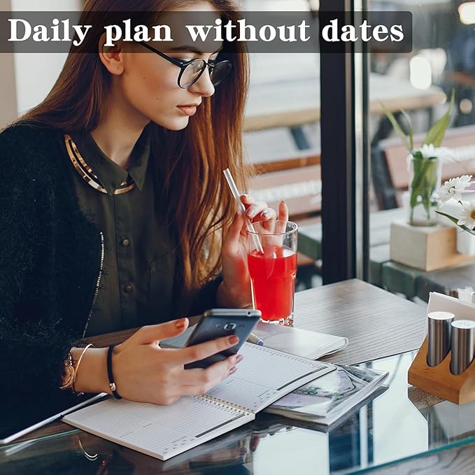 Undated Daily Planner Notebook 2026 with Hourly Schedule - Hardcover Appointment Day to do List Notebook for Women & Men - A5 Spiral Green