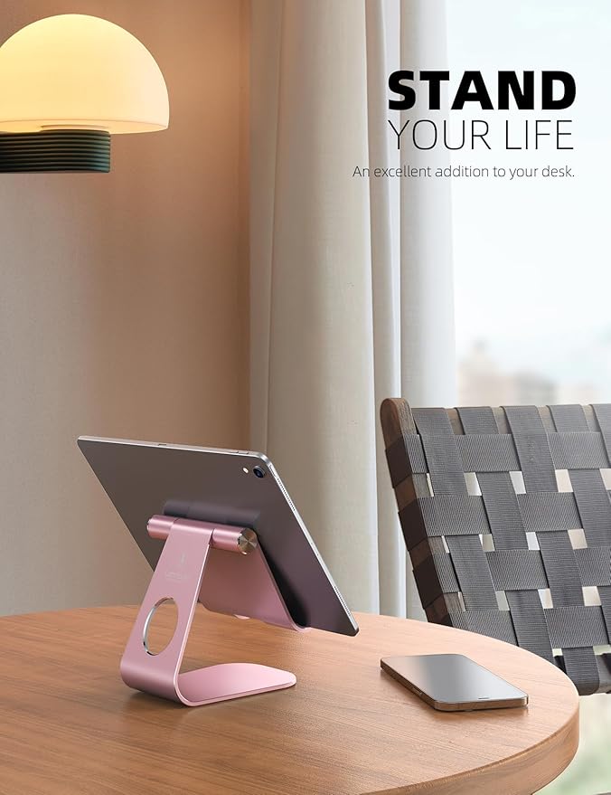 Lamicall Tablet Stand Adjustable, Tablet Stand : Desktop Stand Holder Gifts Compatible with Tablet Such as iPad 2018 Pro 9.7, 10.5, Air Mini 4 3 2, Kindle, Nexus, Tab, E-Reader (4-13'') - Rose Gold