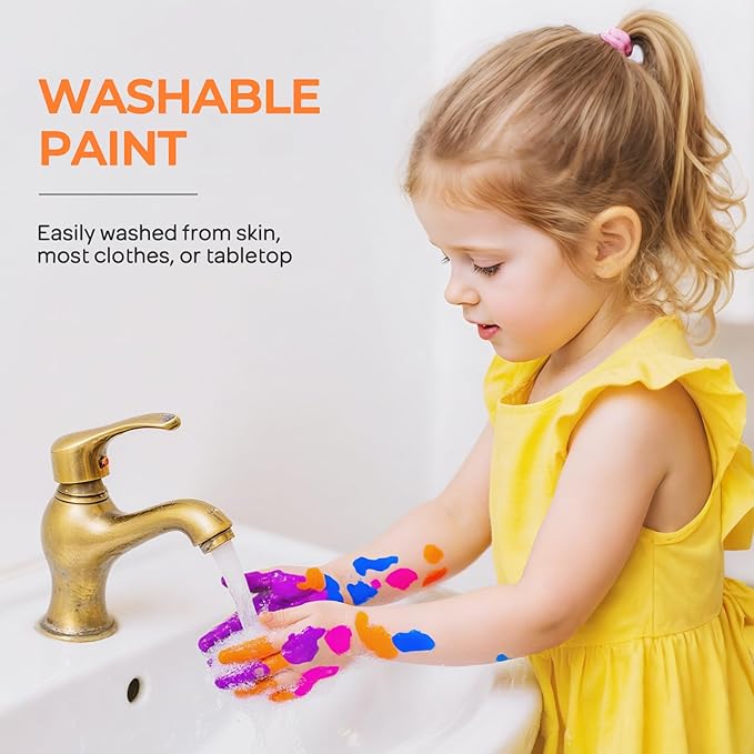 Nicpro 6 Colors Fluorescent Washable Paint Set for Kid (4 oz, 120ml), Glow in the Black Light, Non Toxic Neon Tempera Paints for Art, Craft DIY, Poster & Finger Paint, School, Home, Classroom, Party