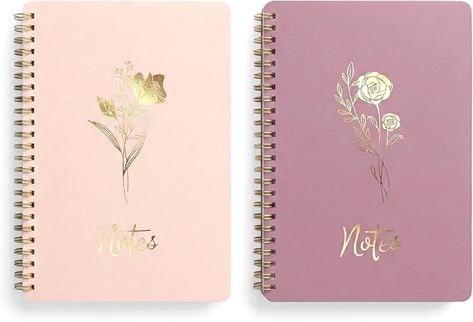 Bible Journal for Women - 2 Pack Pink & Purple A5 Spiral Notebook (5.7" x 8.3") | Christian Notebook for Bible Study, Sermon Notes & Prayer Journaling | Aesthetic School Supplies with Gold Foil Design