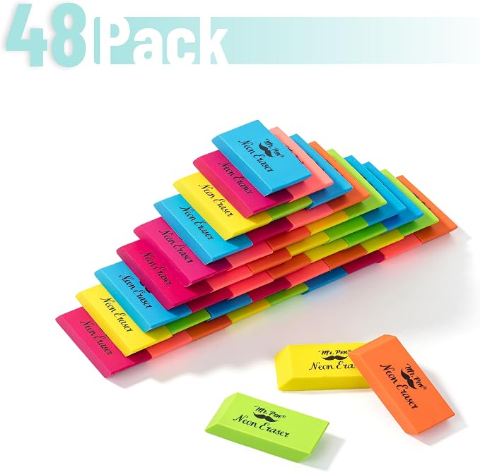 Mr. Pen- Pencil Erasers Bulk, 48 Pack, Neon Colors