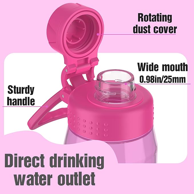 32oz Clear Water Bottle - BPA-Free Tritan Plastic, Fast Flow Spout Lid, Wide Mouth & Leakproof Design Hiking Water Bottle Suitable for Travel, Outdoors, Gym, Travel, Home, School(Rose)