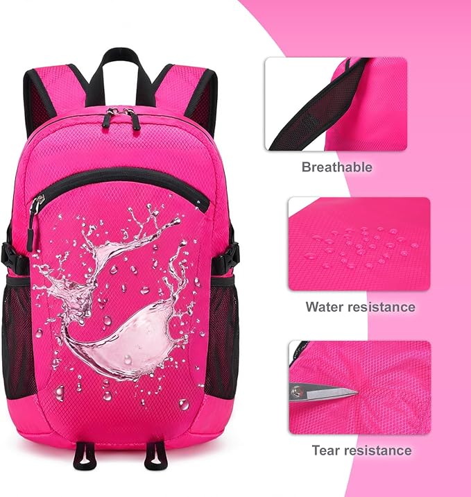 Lightweight Hiking Backpack 18L Packable Foldable Small Daypack Collapsible Travel Bag Water-Resistant for Women (Magenta)