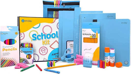 Enday Back to School Supplies for Kids, Blue School Supply Box Grades K-5, Premium Quality Kids School Supplies Kit, Kindergarten Supplies for Girls and Boys, 78 Piece Set