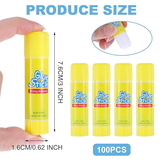 Washable Glue Sticks, 100 Pcs, 0.32 oz, White, Bulk Pack for Crafts, Home, School, Scrapbooking