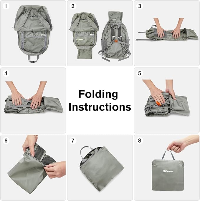 G4Free 25L Lightweight Hiking Backpack Packable Foldable Sport Travel Daypack Water Resistant for Women Men（Grey Green）