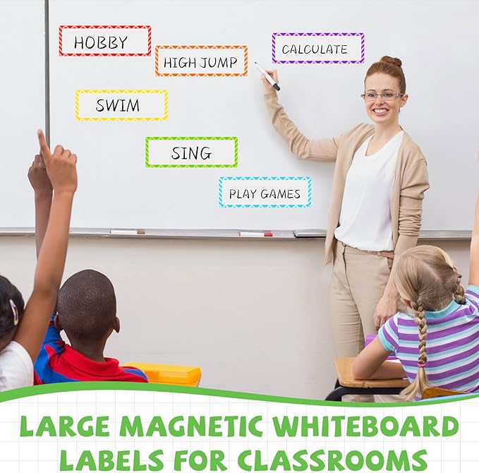 12 Pcs Large Magnetic Dry Erase Labels for Classroom, 12 x 4 Inch Rectangle Magnetic Name Plates Label Flexible Magnet Stickers for Whiteboards Refrigerator (Light Color,Style 7)