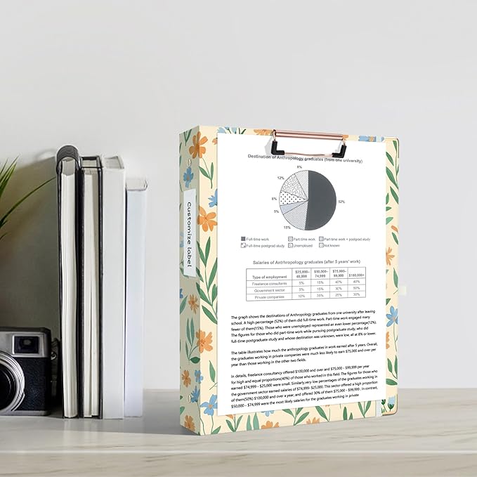 Ospelelf Binder 3 Ring 1 Inch, Round Ring Clipboard Binder for Letter Size Paper with 5 Tab Dividers, for School and Office Supplies, Yellow Floral
