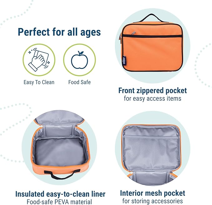 Wildkin Kids Insulated Lunch Box, Keeps Food Hot or Cold, BPA-Free with Mesh Pockets & Easy-Clean Lining – Ideal for School, Travel & Daycare – Bengal Orange