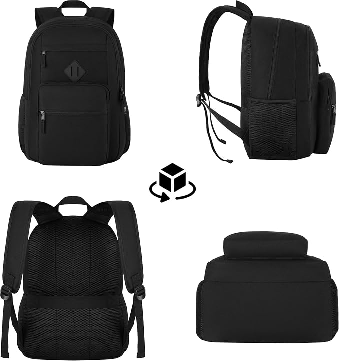 Black Backpack, School Backpak for Teen Boys Girls, Lightweight Classic Student Bookbag, Daily-use Men and Women Travel Laptop Backpack Fits 15.6 Inch Notebook