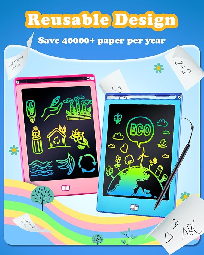 POPERFUN 2Pack LCD Writing Tablet for Kids, 8.5 Inch Doodle Board Drawing Pads Colorflu Reusable Toddler Girl Toys for Ages 3 4 5 6 7 8, Christmas Birthday Gift for Boy Girls in Blue and Pink