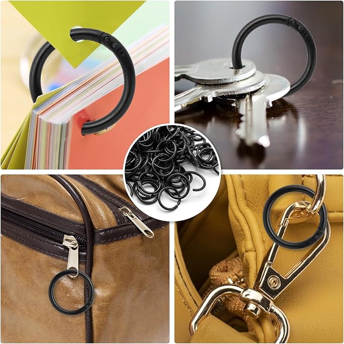 210 Pcs 1.1 Inch Plastic Binder Rings, Loose Leaf Binder Book Rings, Black Index Card Rings Binder Clip Rings for Flash Cards, Key Rings, Index Cards, Paper (28mm)
