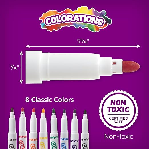 Colorations Classic Markers, Conical Tip,Set of 200, 8 Bold Colors, Coloring, Paper, Kids, Posters, Drawing, Bold Colors, Classroom, School Supplies, Art Supplies, Craft Projects, Assorted Set, Model: 98200