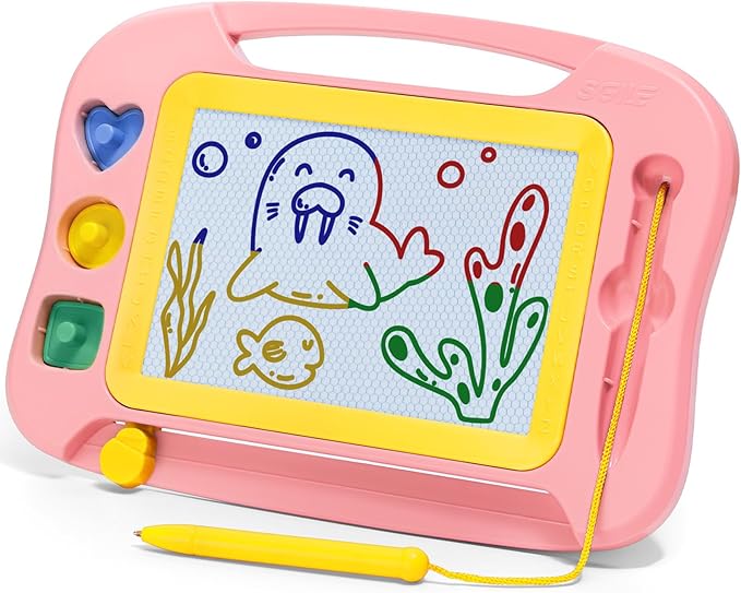 SGILE Magnetic Drawing Board for Kids, Toddlers Toys for 1 2 3 4 Year Old, Etch & Sketch Pad with 4 Stamps, Learning and Educational Toys for Boys Girls Gift, 25 x 18 CM (10 × 7 in), Soft Pink
