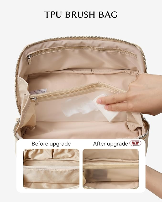 EACHY Travel Makeup Bag, Large Capacity Cosmetic Bag for Women, Waterproof PU Leather, Flat Open Portable Toiletry Bag for Skincare, Brushes & Travel Essentials