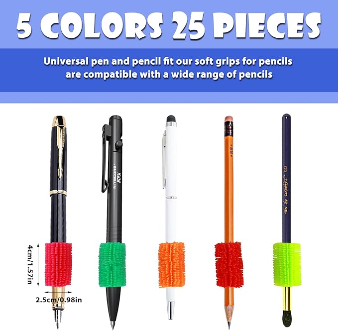 Ymapinc Reusable Squishy Grips for Pencils Kids Handwriting, 10pcs Universal Ergonomic Writing Aid, Soft Pencil Cushion Grip,Colorful Grips for Pencils for Kids Students Preschoolers