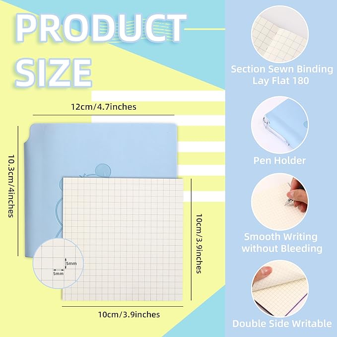 BOBO RABBIT 3 Pack Mini Grid Notebooks Pocket Size Graph Paper Journal Total 600 Pages Steno Pads Memo Notebook Small Softcover Leather Cartoon Capybara Pattern Cute Journal for Writing Sketching Drawing Lay Flat, 3.9"x3.9" Inner(Mini Square)