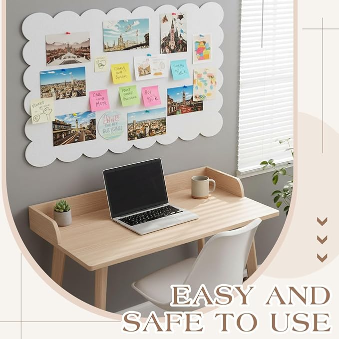 Mooliwe Scalloped Felt Bulletin Board Foldable Pin Cork Board Alternative for Wall Foldable Picture Vision Self Adhesive Bulletin Decorative(White,36 * 24 Inch)