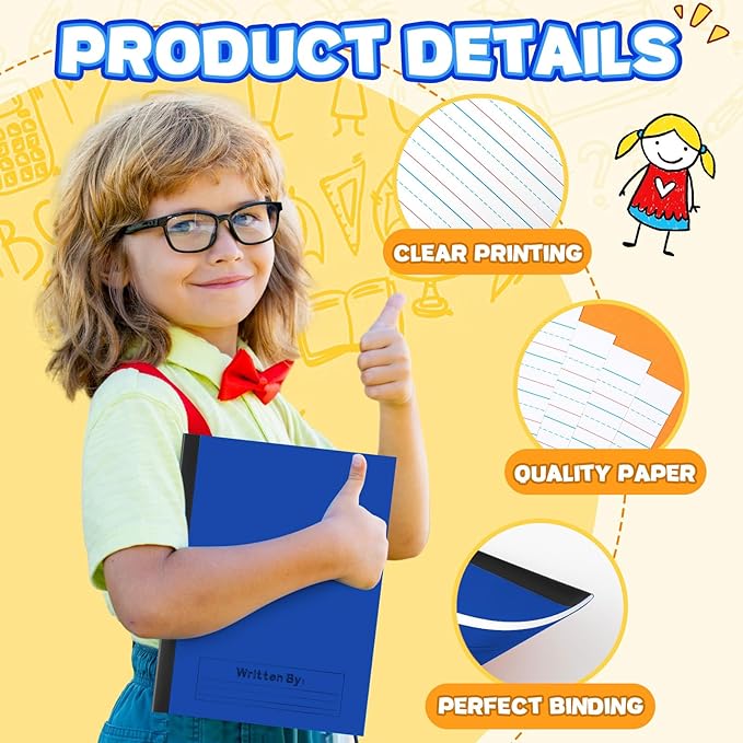 Henoyso 6 Pcs Primary Composition Notebook K-2, Wide Ruled 9.75" x 7.5" Journals, 60 Pages, Writing & Handwriting Practice for Kindergarten, 1st & 2nd Grade, Back to School Supplies (Blue)