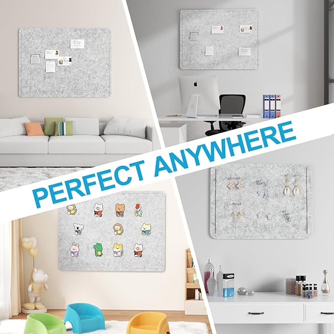 Felt Bulletin Board for Wall 36" x 24" Unfolded Size, Frameless Felt Pin Board, Soft Cork Board Alternative for Office, Home Planning, Notes, Photos & Wall Decor, Foldable Shipping, Easy Install