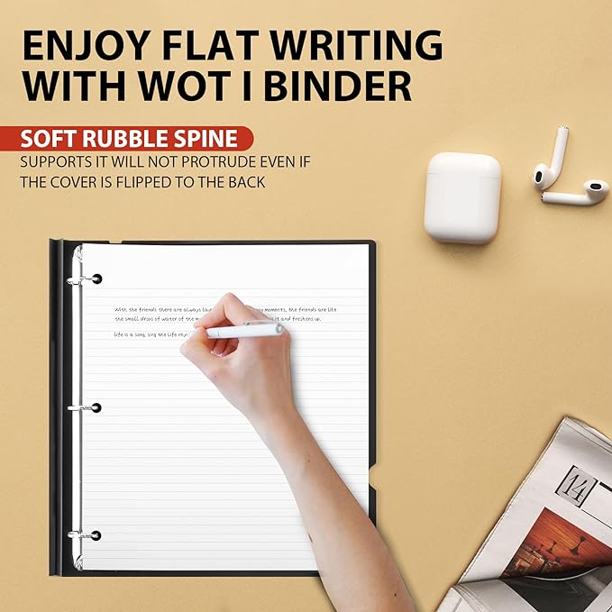 WOT I 1 Inch Telescoping 3 Ring Binder, Expandable Flexible Binder with Customizable Front Cover & Clear Catalog Pocket, Holds 8.5"x11" Paper, School Office Supplies, White