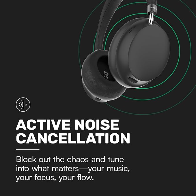 Raycon Essential Bluetooth Headphones - Over The Ear, Active Noise Cancelling Wireless Headphones + Awareness Mode, Bluetooth Headset with Mic, 50 Hours of Battery Life (White)
