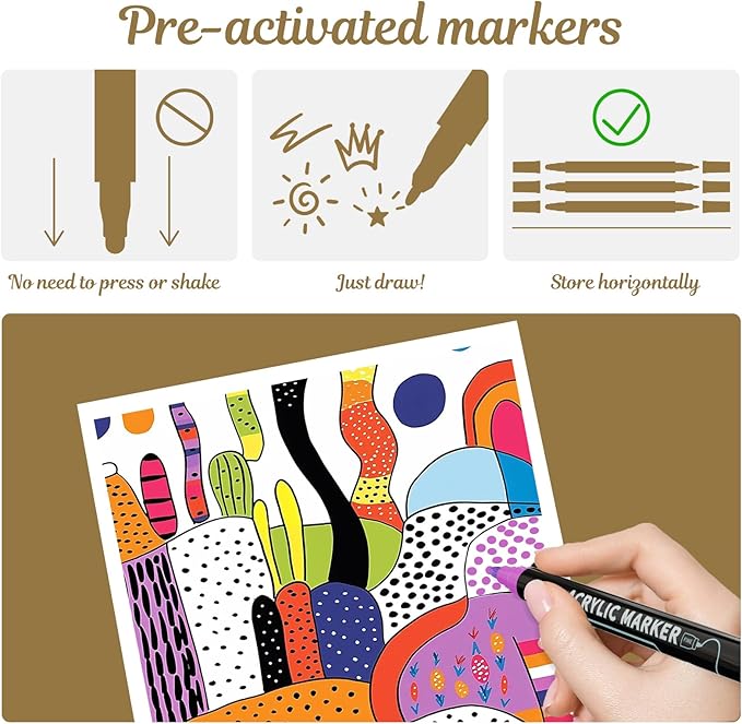 nauets 30 Colors Dual Tip Acrylic Paint Markers, Dot & Fine Tip Acrylic Paint Pens for Rock, Wood, Fabric, Canvas, Glass, Scrapbook, Paper, Ceramic, Egg, DIY Crafts Supplies-Photo Album Supplies