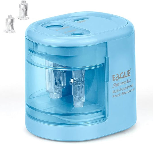 Eagle Electric Pencil Sharpener, Battery or USB Operated, Dual Holes, Dual Blades, fit for Pencils of Size 6-8mm and 9-12mm (Blue)