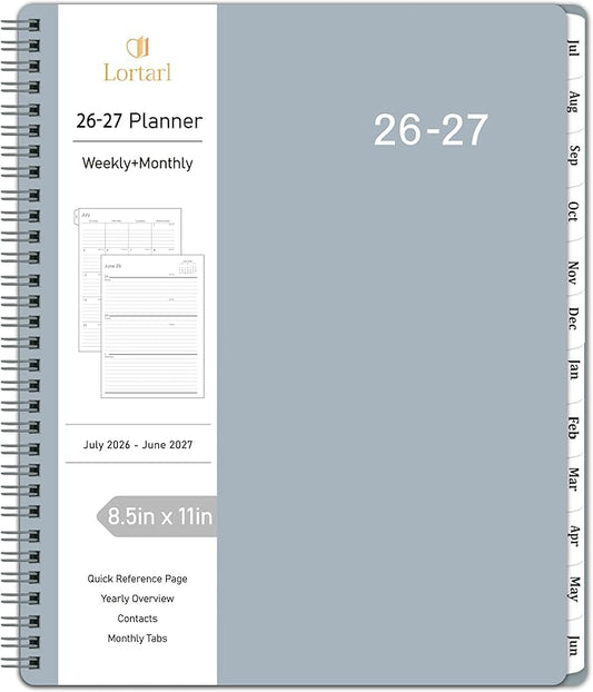 2026-2027 Planner - 2026-2027 Planner Weekly and Monthly from July 2026 to June 2027, Academic Planner with Spiral Bound, Inner Pocket, 8.5'' x 11'', Grey