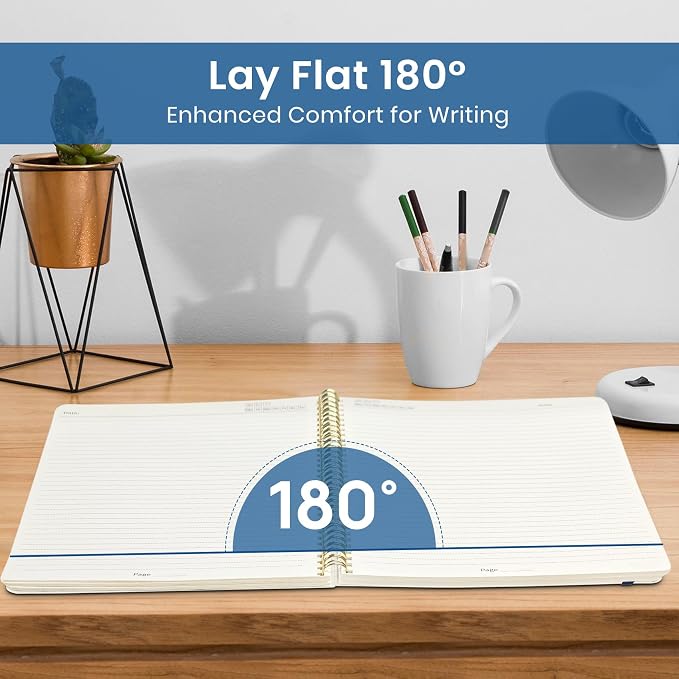 Taja Large Spiral Lined Journal for Women and Men, Notebook for Work