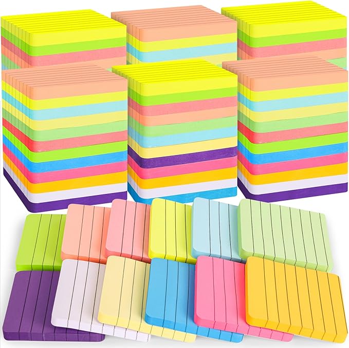 60 Pads Round Corner Lined Sticky Notes 3x3 in Post, 12 Bright Colors Self-Stick Note Pads it, Strong Adhesive Paper Memo Pads, 75 Sheets/Pad, Colored Note Pad Easy to Post for Home, Office, Notebook
