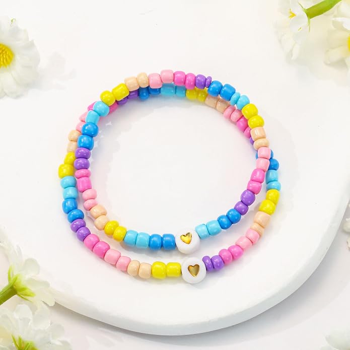 BAYLAY Back to School Bracelet - First Day of School Preschool/Kindergarten/1st Grade/2nd Grade/Back to School Stuff Gifts Supplies Mommy and Me Mommy Daughter Bracelets Heart Beaded Bracelets Gifts