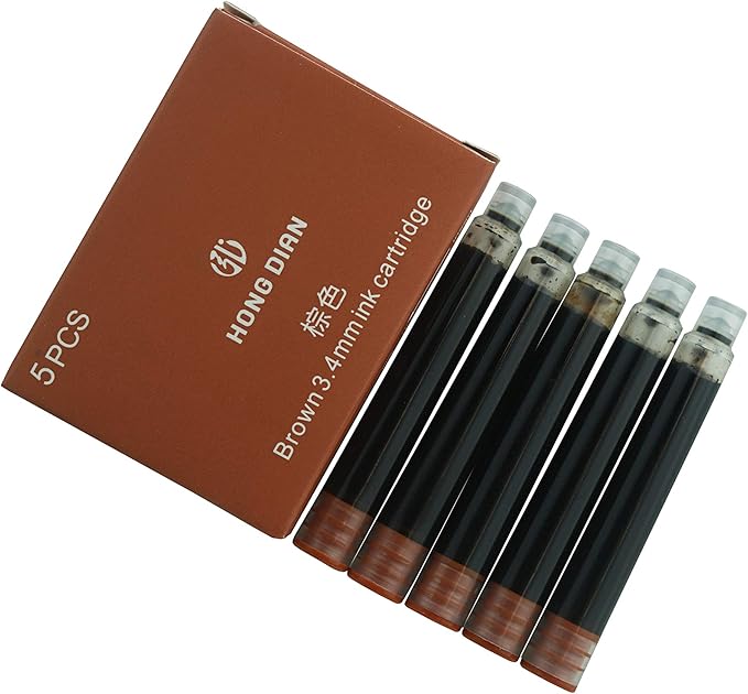 Asvine Hongdian Fountain Pen Ink Cartridges Brown Color, Set of 30 Refill Ink Cartridges, 3.4 mm Bore Diameter