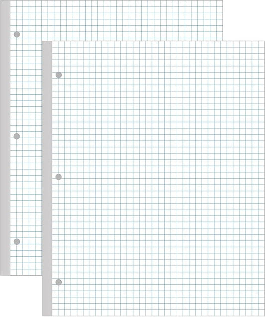 (2-Pack) A4 Grid Filler Paper, 3-Hole Graph Paper, 200Sheets / 400Pages Loose-Leaf Paper, 100gsm White Paper, 8.5'' x 11''