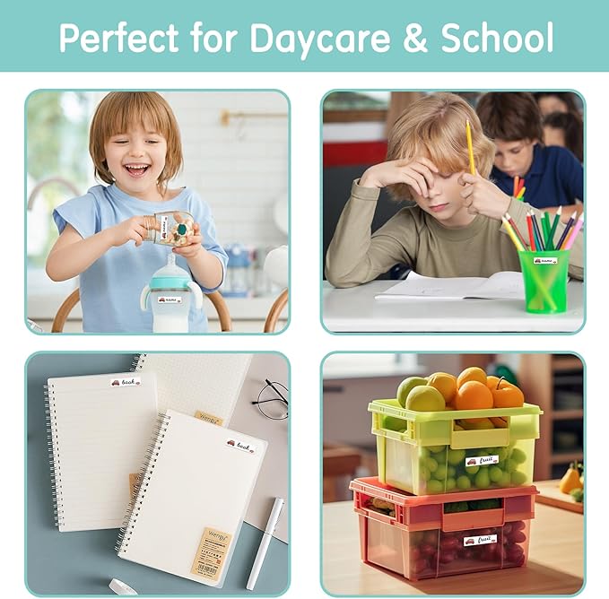 Name Labels for Kids Stuff Daycare, 400 Pcs Name Tags Stickers, Self-Laminating Write-On Waterproof Baby Bottle Labels, Reusable Washable Names Tag Stickers for Classroom School Essentials Supplies