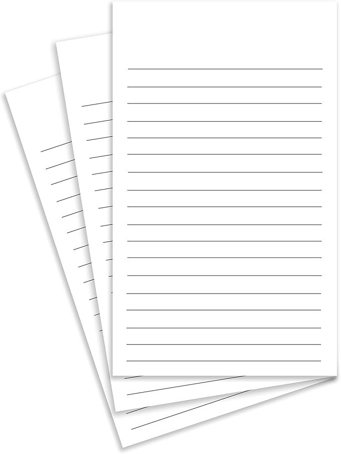 Thick White Note Cards for notes or thoughts, Printed black ruled lines Both sides - Vertical Ruled Cards "100 per pack" (3 x 5)