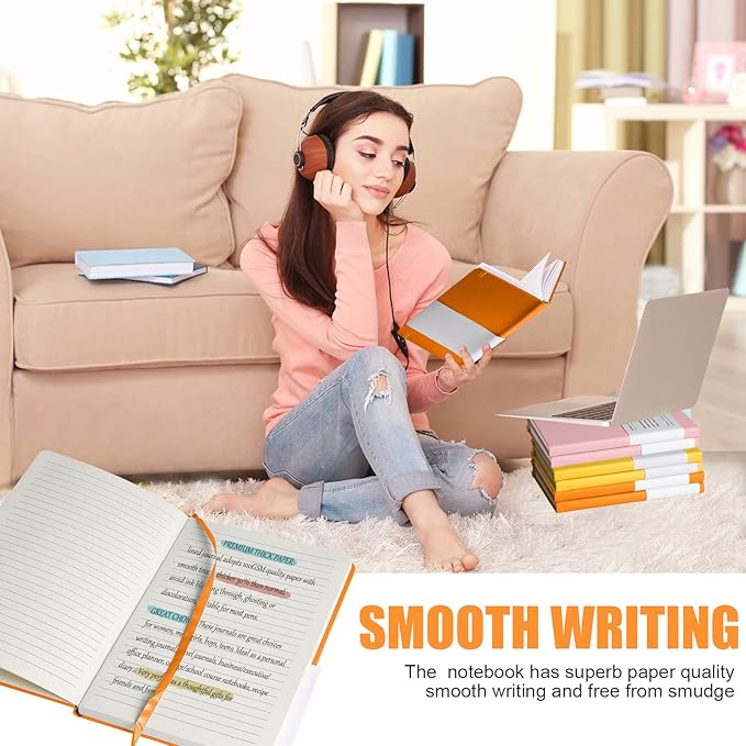 Lined Journal Notebook, 6Pack Hardcover Notebook for Men & Women – Journals for Writing, Work, School, Home & Daily Notes, 160 Pages – Medium A5, 5.7"x8", 100 gsm Thick Paper (Orange)