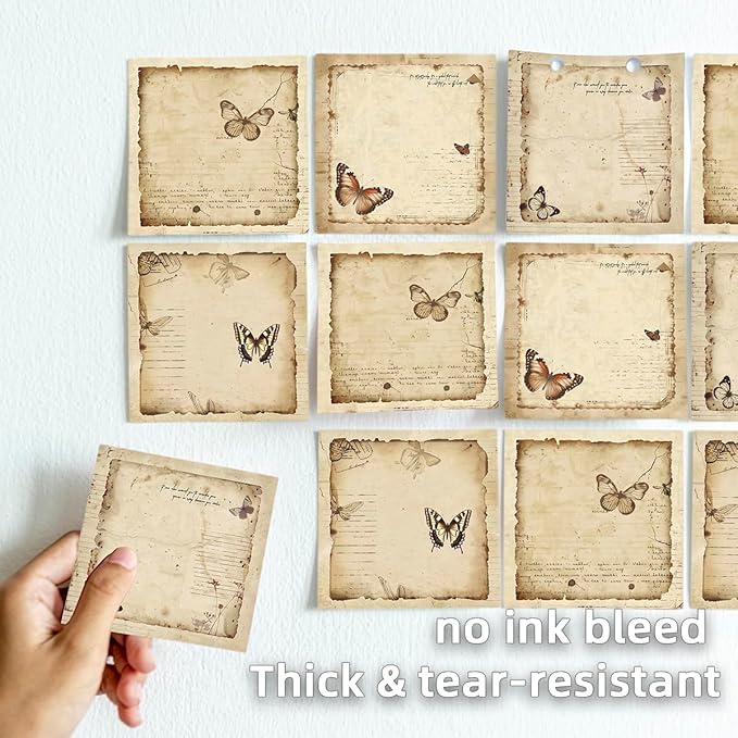 Retro Butterfly 4 Pack/200 Sheets 3x3 inch Sticky Notes Set, Vintage Memo Pads with High-Adhesive, Reusable Tearable Post it Notes for Journal Planners Office School Home, Bulk Stationery Gift