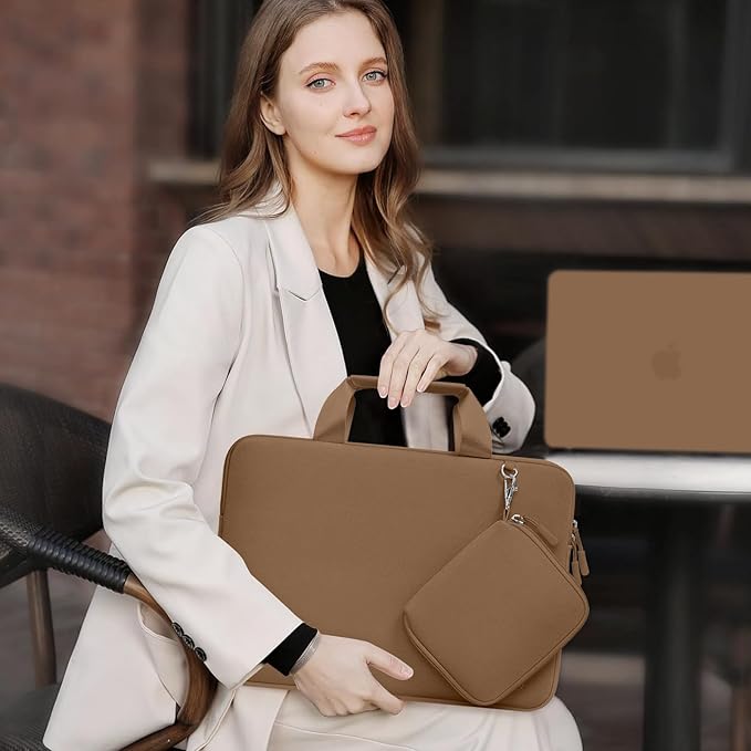 MOSISO Laptop Case 13.3 inch, 13-13.3 inch Laptop Sleeve Bag Compatible with MacBook Air/Pro 13 / Pro 14, HP Dell ASUS, Neoprene Carrying Computer Bag with Handle&Detachable Small Case, Mocha